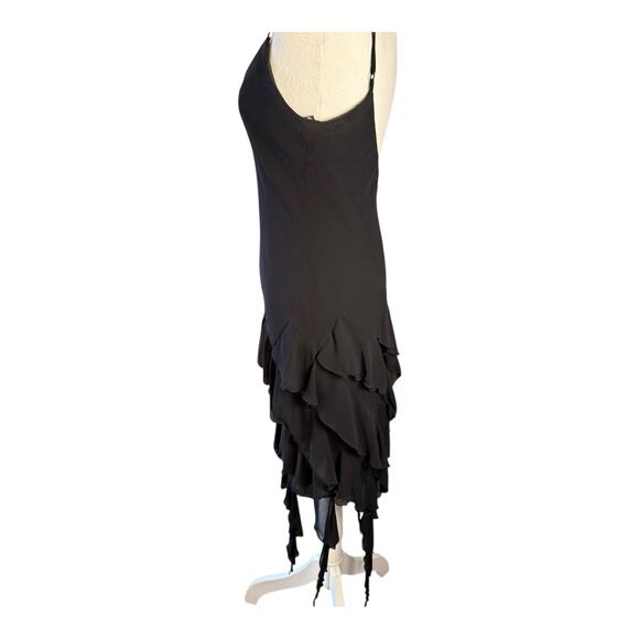 VTG Ruffle Asymmetrical Handkerchief Black Midi Dress Silky Fairy Whimsigoth Y2K - Picture 7 of 14